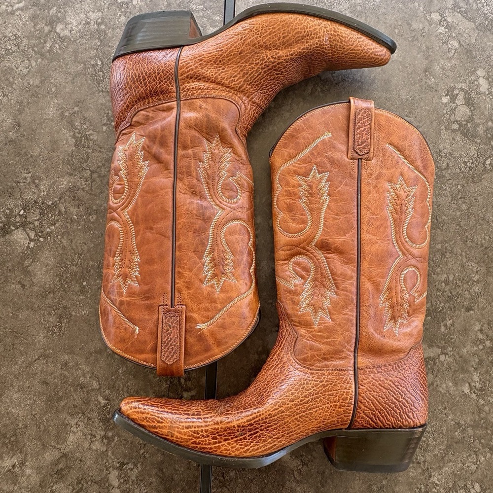 Rudel Vintage Ostrich Leather‎ Western Cowboy Boots Pointed Toe Men's 30.5 33828